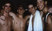 Swimmers pose for a photo, c.1987