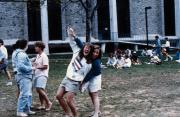 Students outside the Spahr Library, c.1989