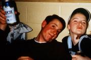 Two students share a drink and a smile, c.1995