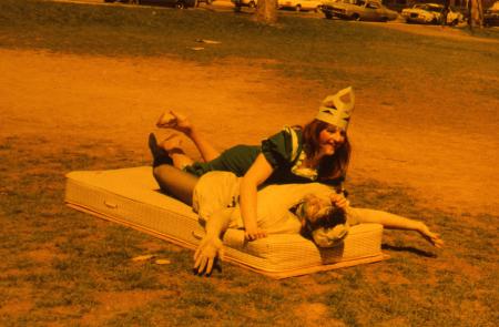 Two students participate in a game, c.1983