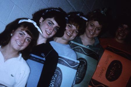 Group shows off Halloween costumes, c.1986