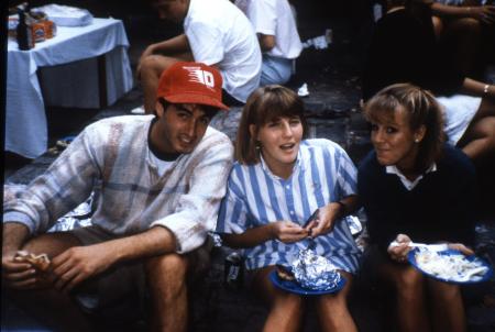 Friends share an outdoor meal, c.1987