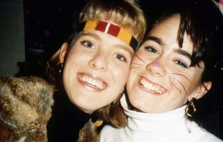 Two friends smile for the camera, c.1991