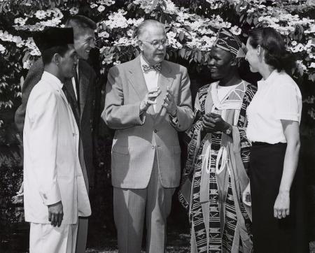 President Edel with International students, 1958