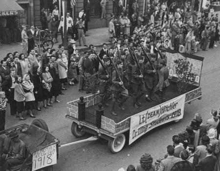 Lt. Hitchler Drilling Students Float, 1948