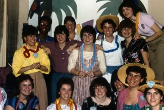 Ladies dress to a luau theme, c.1985