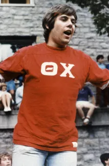 Student with Theta Chi shirt, c.1985