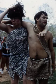 Two students dress like cave-men, c.1985