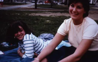 Students lounge outside, c.1986