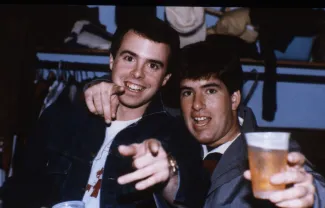 Two students strike a pose, c.1987