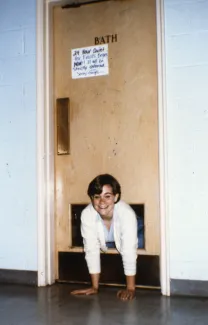 Student gets stuck, c.1987