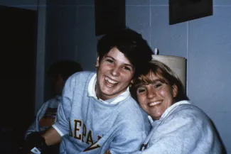 Two friends laugh, c.1987