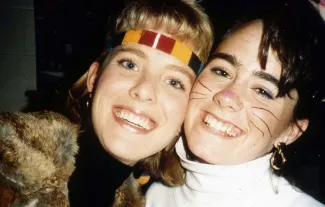 Two friends smile for the camera, c.1991