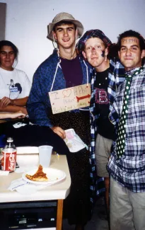 Three boys show their love for Pi Phi, c.1995