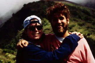 Students stand on a mountain, c.1995