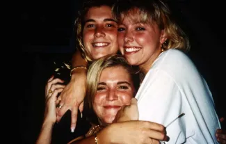 Three friends hug, c.1995