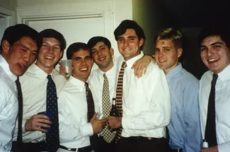 Friends smile for a photo, c.1996