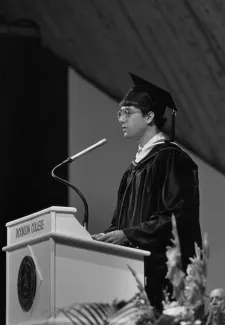 Christopher Neumann speaks at Commencement, 1990