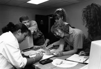 Professor Nancy Baxter teaching, 1992