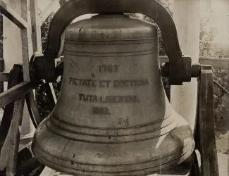 Bell in West College cupola, c.1890