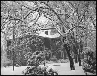 West College in the snow, c.1890