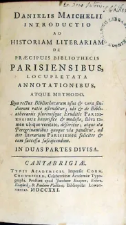 Introductio Ad Historiam Literariam De Praecipuis Bibliothecis Parisiensibus