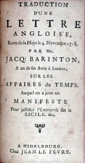 Traduction D'une Lettre Angloise, Ecrite de la Haye le 4. Novembre 1718...