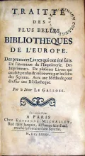 Traitté Des Plus Belles Bibliotheques De L'Europe