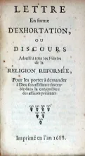 Lettre En forme D'Exhortation, Ou Discours Adressé à tous les Fideles...