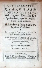 Consideratio Qvarvndam Controversiarvm Ad Regimen Ecclesiae...