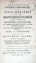 Fragmentum Veteris Jurisconsulti De Juris Speciebus Et De Manumissionibus