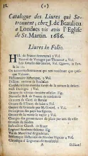 Catalogue des Liures qui Se-trouuent; chez J. de Beaulieu