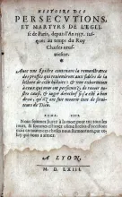 Histoire Des Persecvtions, Et Martyrs De L'Eglise de Paris...