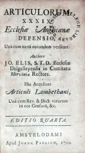 Articulorum XXXIX Ecclesiae Anglicanae Defensio, Unà cum Novâ...