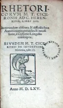 Rhetoricorvm..Ad C. Herennivm...De Inventione Rhetorica
