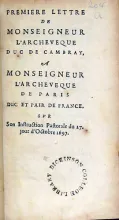 Premiere (-IV) Lettere de Monseigneur L'Archeveque Duc de Cambray...