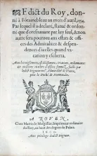 Edict du Roy, donné à Fotainebleau au mois d'Auril, 1554...