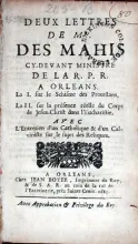 Deux Lettres….La I. Sur le Schisme des Protestans. La II. sur la présence...